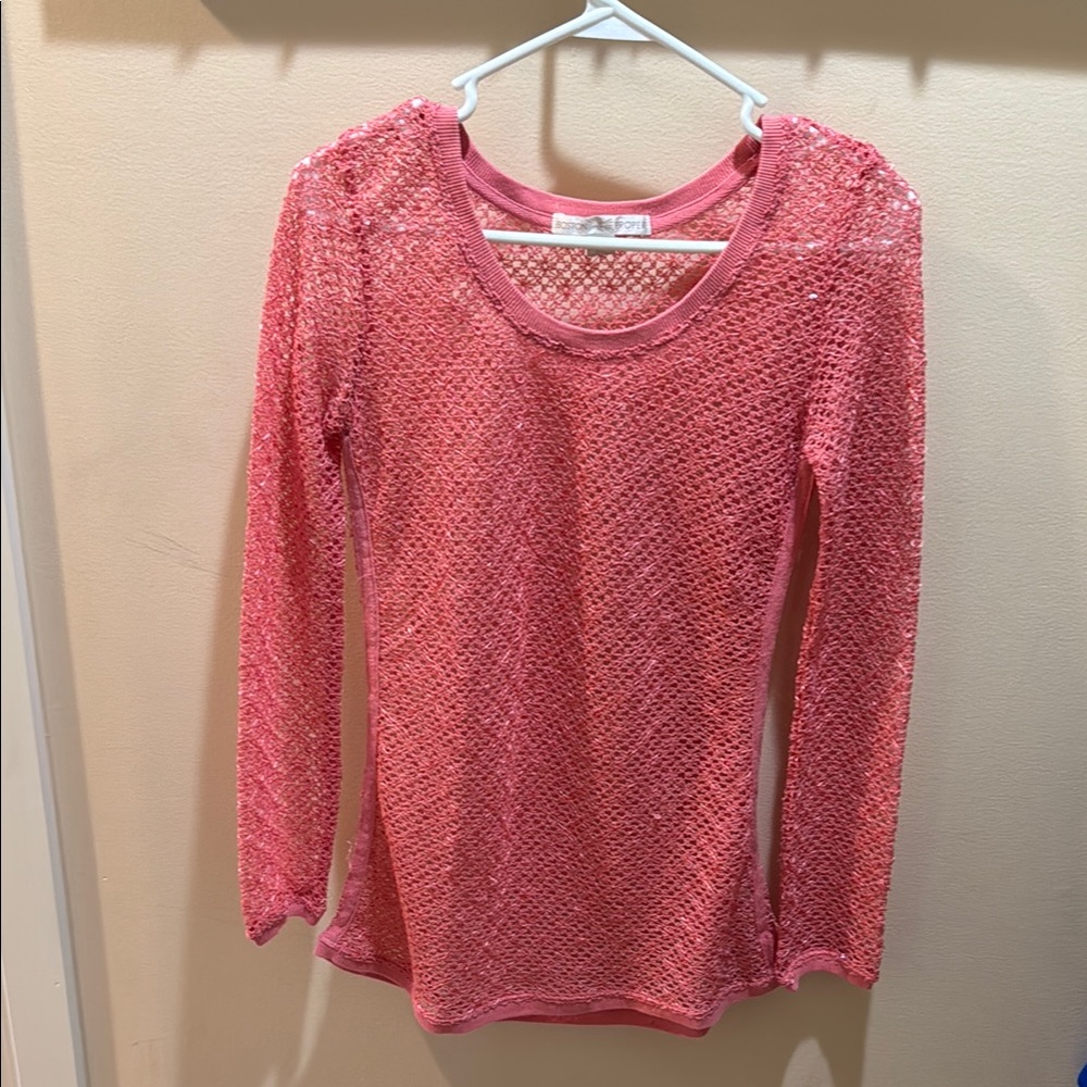 Pink Crocheted Long Sleeve Top